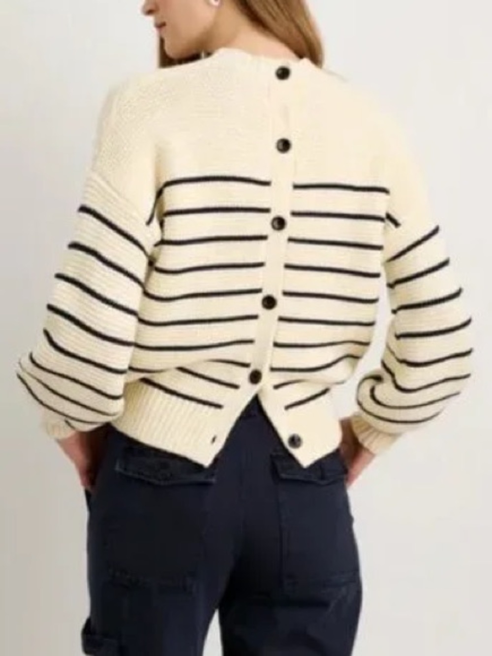 Alex Mill 100% Cotton Stripe Crewneck Button Back Sweater Small